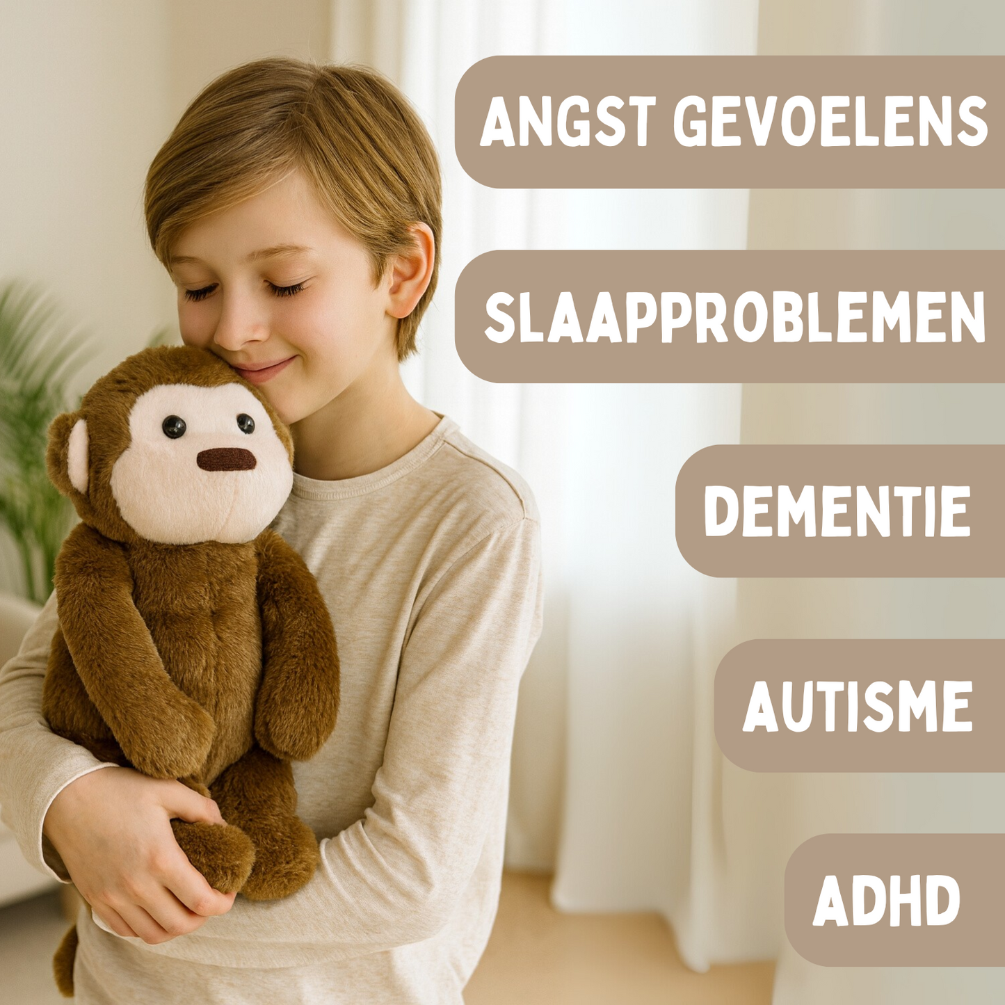 Verzwaringsknuffel 2Kg - Verzwaarde Knuffel - Coco Konijn - Weighted Stuffed Animal - Sensorisch Speelgoed - Voor Kinderen En Volwassenen - Bruin - Met Canvas Opbergtas
