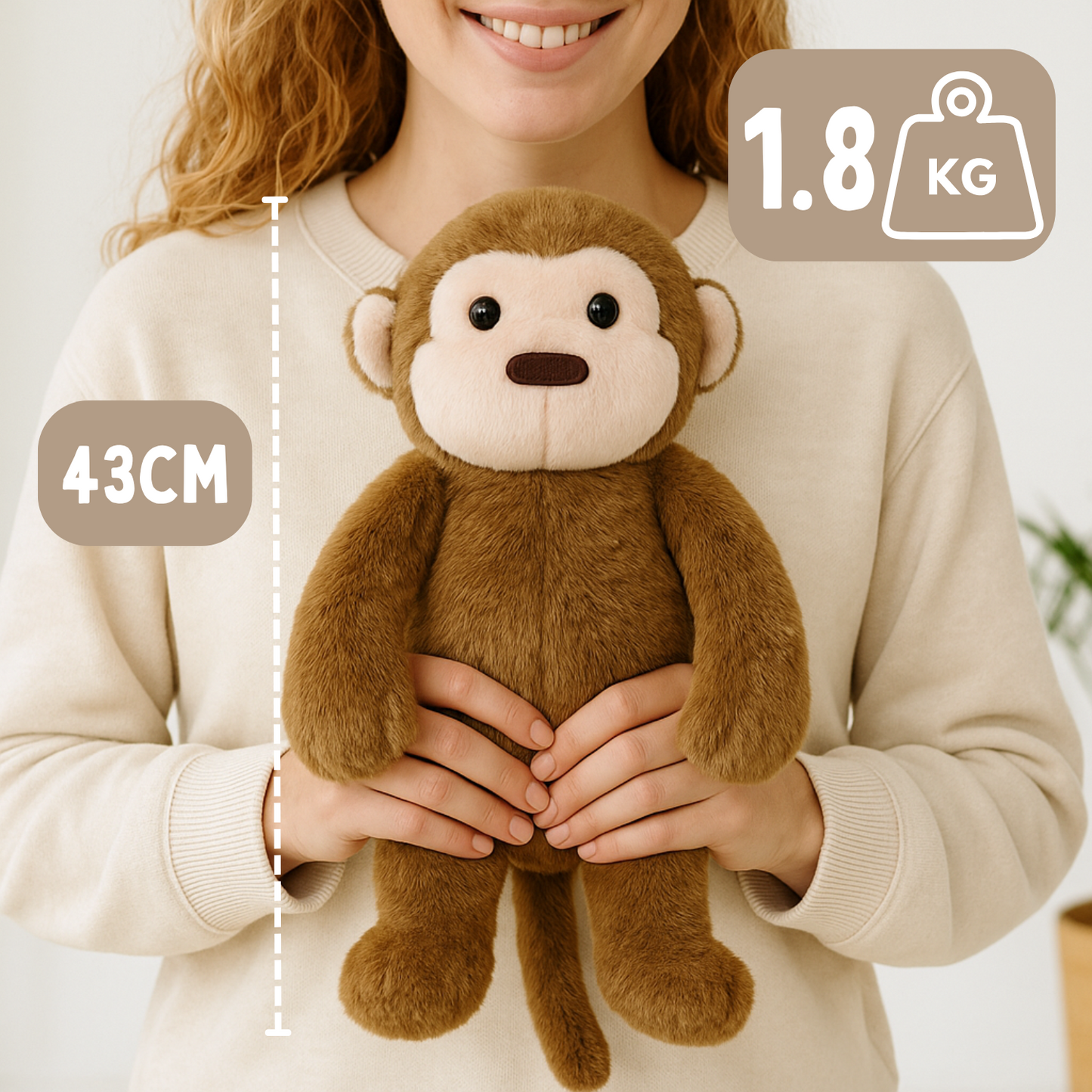Verzwaringsknuffel 2Kg - Verzwaarde Knuffel - Coco Konijn - Weighted Stuffed Animal - Sensorisch Speelgoed - Voor Kinderen En Volwassenen - Bruin - Met Canvas Opbergtas