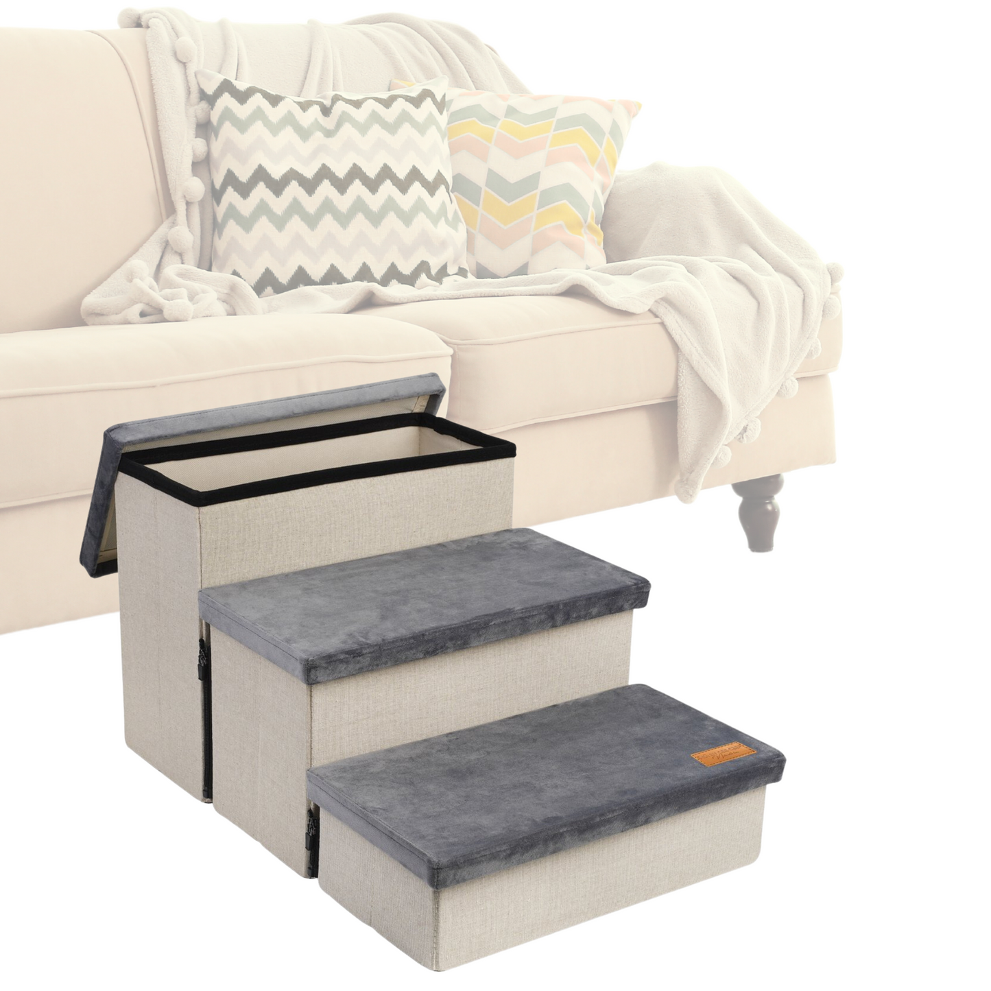 Hondentrap Stevig Model 2025 Met Opbergruimte - Trap Hond - tot 60 KG - Beige met grijs