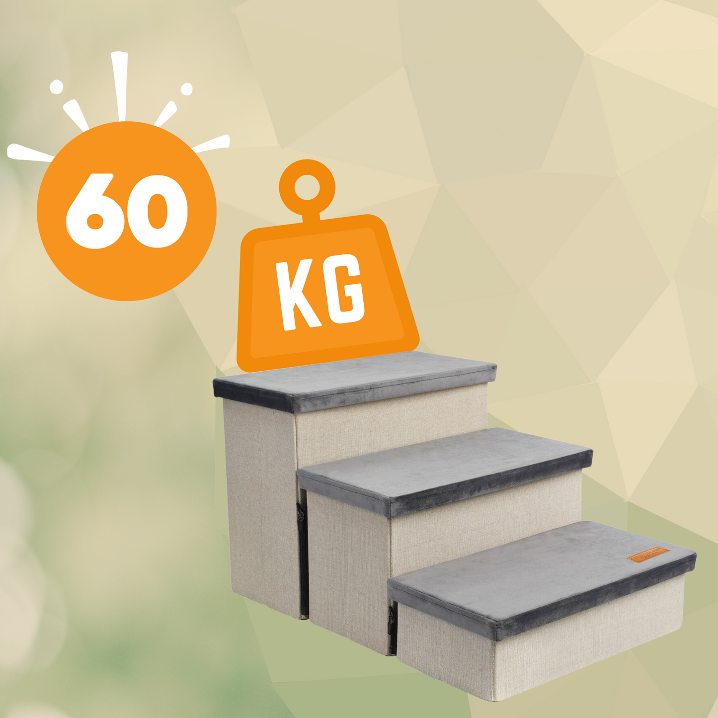 Hondentrap Stevig Model 2025 Met Opbergruimte - Trap Hond - tot 60 KG - Beige met grijs