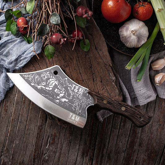 T&M Knives® - Hakmes Thors 32cm - Tijgerprint Koksmes Gelaserd Staal