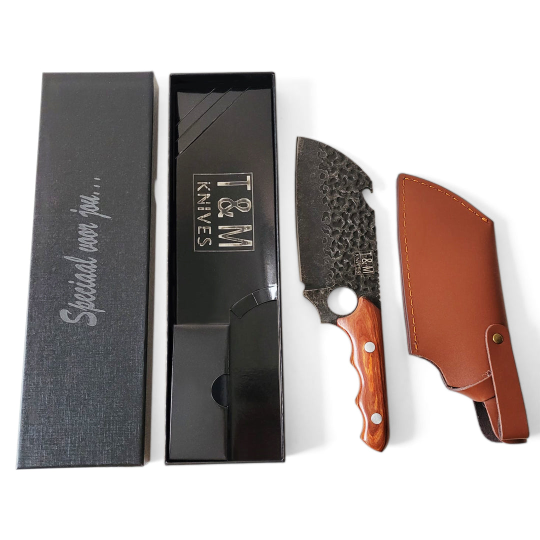 T&M Knives® - Gehamerd Koksmes Met Opener